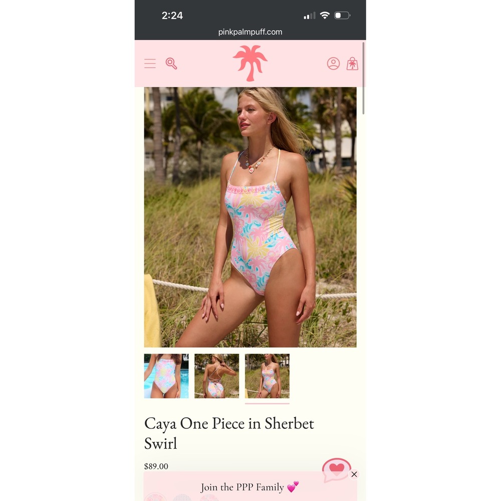 Pink Palm Puff Caya One Piece Swimsuit Sherbet Swirl Tropical Floral Petite